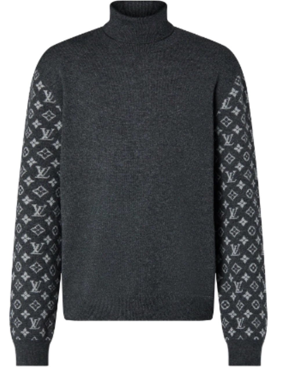 Louis Vuitton Charcoal Gray Turtleneck Sweater with Monogram Sleeves